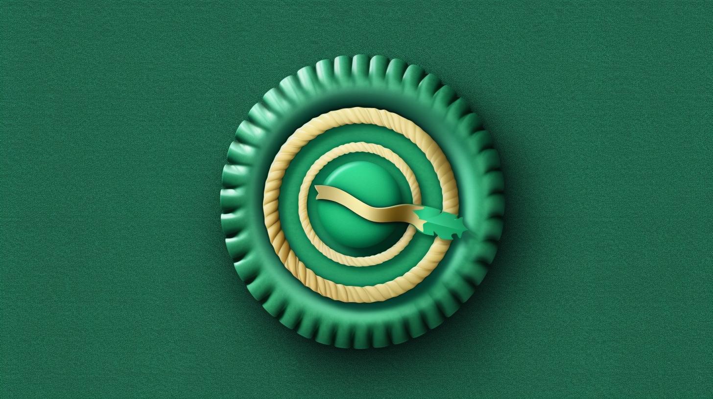 "Un diseño dorado en forma de círculo verde, con detalles náuticos precisos, en el estilo de los anuncios vintage, creado por Sebastian Errazuriz."