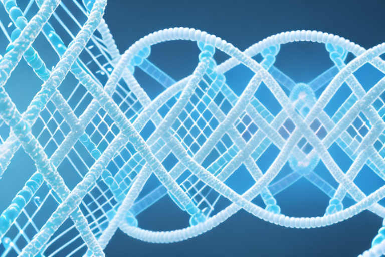 A dna helix intertwined with binary code